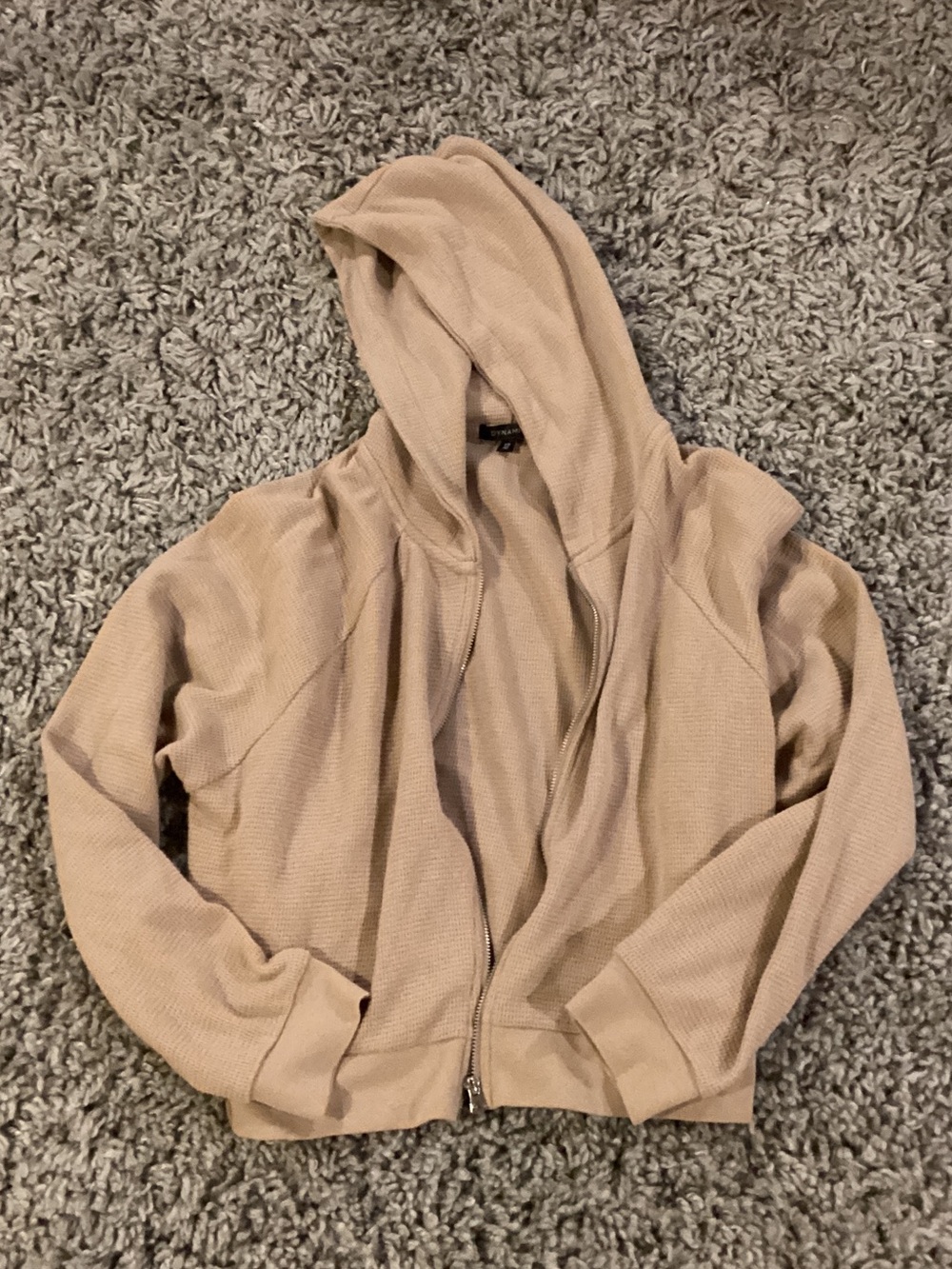 Dynamite Waffle Knit Hoodie in Beige